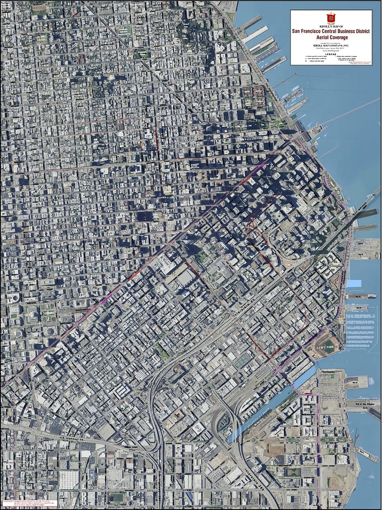 San Francisco Bay Area Central Business District Aerial View Map 27″x 36″ $19.95 paper, $29.95 laminated