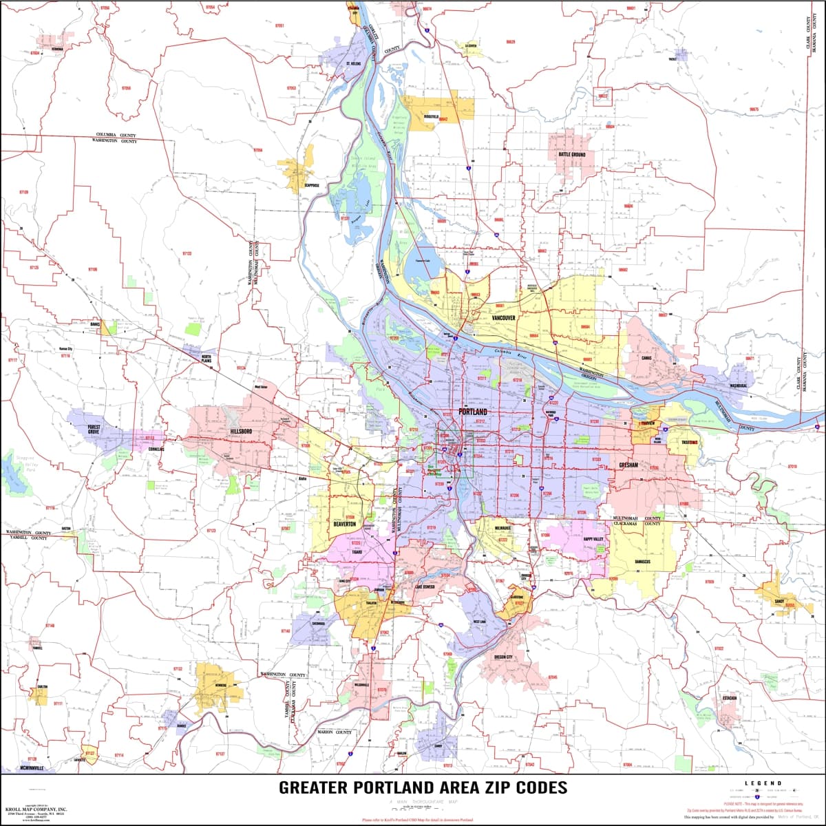 Portland Metro With ZIPs Standard Version Kroll Map Company   Portland Metro With ZIPs Standard Version 